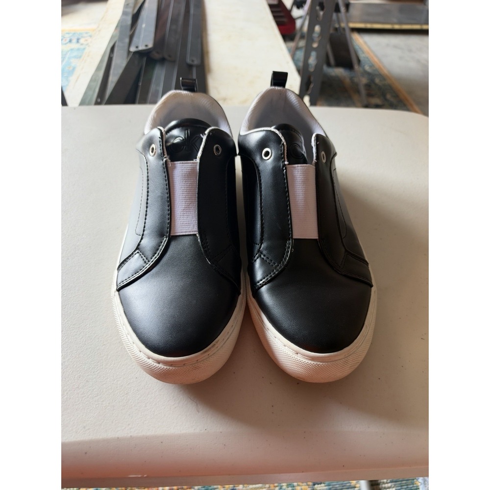 Calvin Klein Calia Women's 9M Black White Slip On Sneakers Laceless Casual Shoes